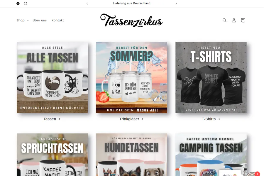 Website vom Online Shop Tassenzirkus