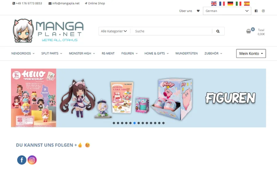 Website vom Online Shop Manga Planet